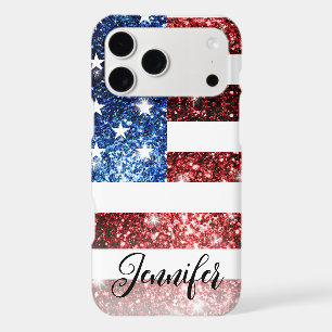USA flag red blue sparkles glitters Custom name iPhone 17 Pro Max Case