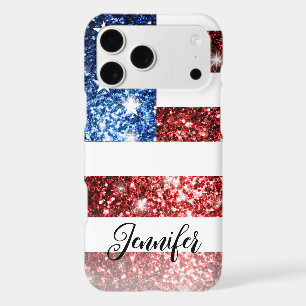 USA flag red blue sparkles glitters Custom name iPhone 17 Pro Max Case