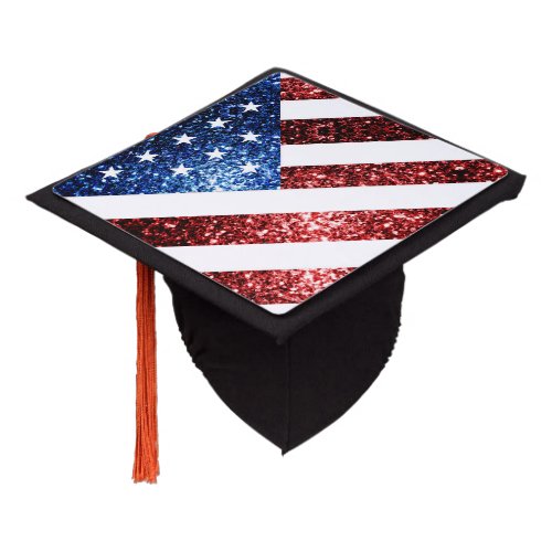 USA flag red blue sparkles glitters Graduation Cap Topper