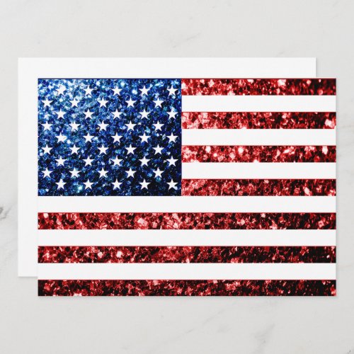 USA flag red blue sparkles glitters Invitation