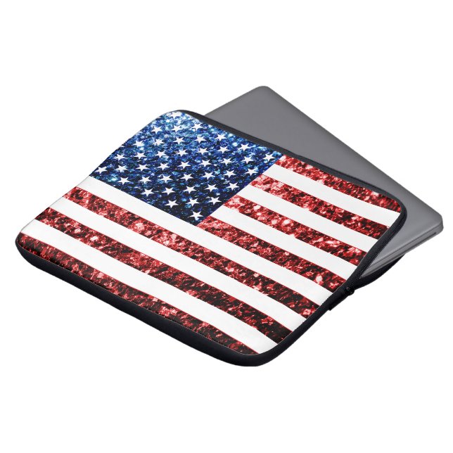 USA flag red blue sparkles glitters Laptop Sleeve (Front Top)