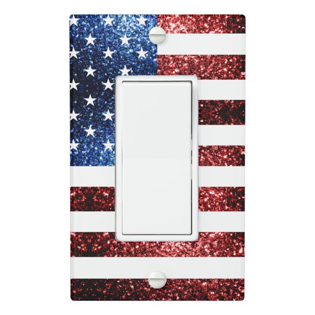 USA flag red blue sparkles glitters Light Switch Cover (In Situ)