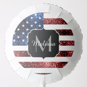USA flag red blue sparkles glitters Monogram Balloon
