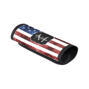 USA flag red blue sparkles glitters Monogram Luggage Handle Wrap