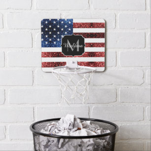 USA flag red blue sparkles glitters Monogram Mini Basketball Hoop