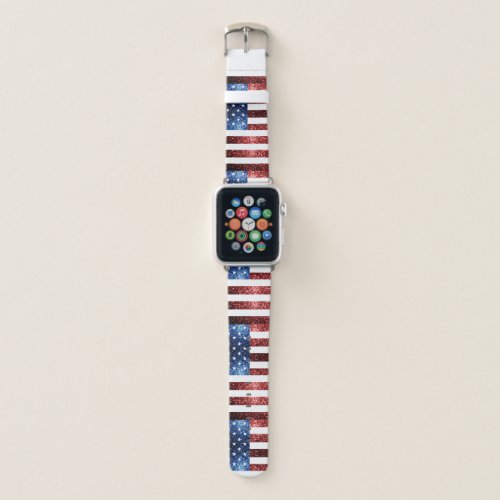 USA flag red blue sparkles glitters pattern Apple Watch Band
