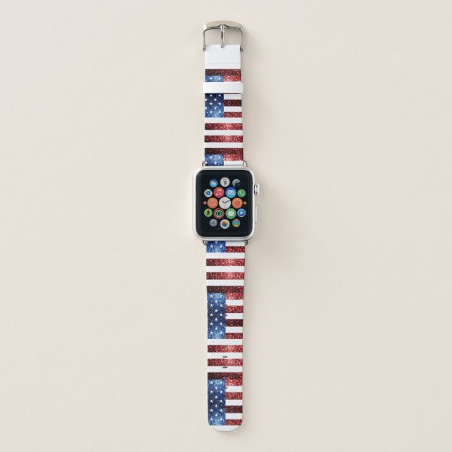 USA flag red blue sparkles glitters pattern Apple Watch Band (Front)