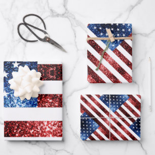 USA flag red blue sparkles glitters pattern Wrapping Paper Sheets