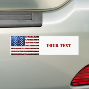 USA flag red blue sparkles glitters Personalize Bumper Sticker