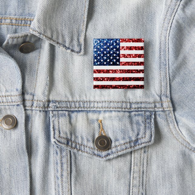 USA flag red blue sparkles glitters Pinback Button (In Situ)