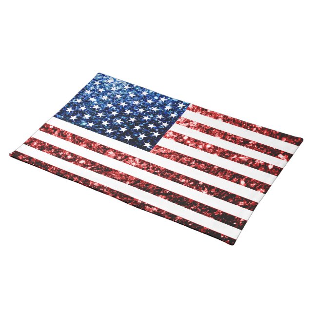 USA flag red blue sparkles glitters Placemat (On Table)