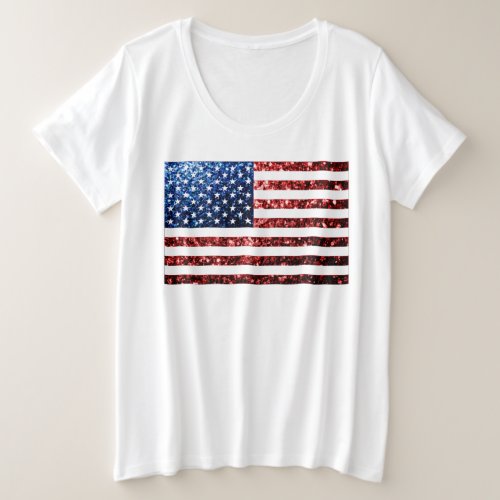 USA flag red blue sparkles glitters Plus Size T_Shirt