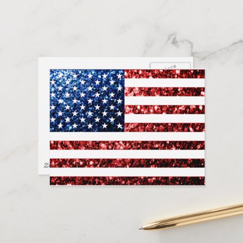 USA flag red blue sparkles glitters Postcard