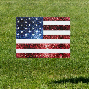 USA flag red blue sparkles glitters Sign