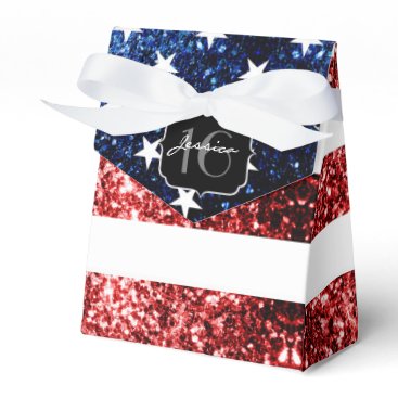 USA flag red blue sparkles glitters Sweet 16 Favor Box USA flag red blue sparkles glitters Sweet 16 Favor Box
