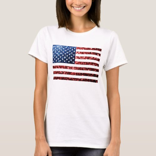 USA flag red blue sparkles glitters T_Shirt