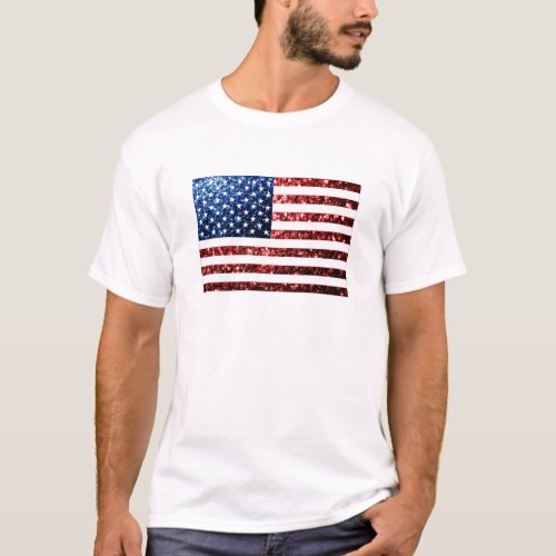 USA flag red blue sparkles glitters T_Shirt