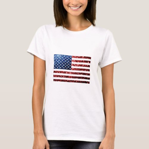 USA flag red blue sparkles glitters T_Shirt