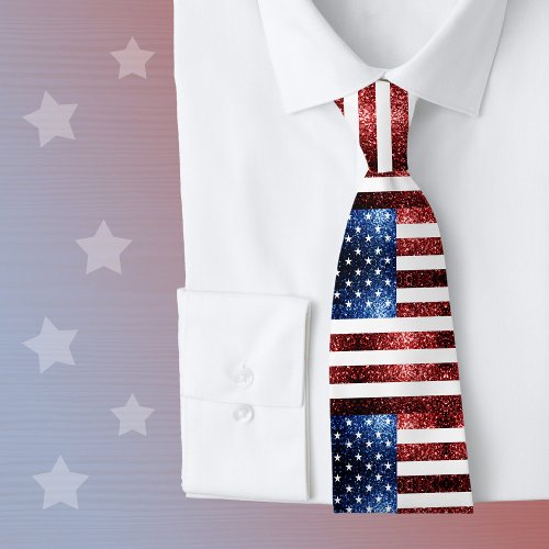 USA flag red blue sparkles glitters Tie