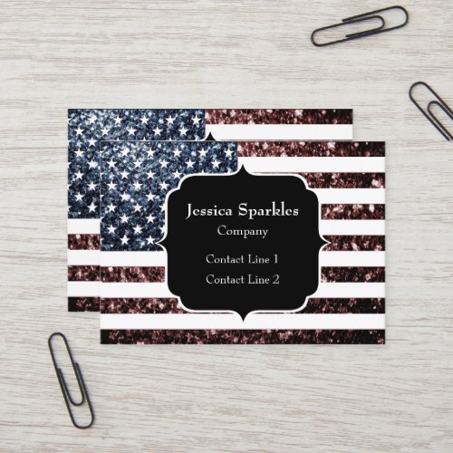 USA flag red blue vintage sparkle glitter Monogram Business Card