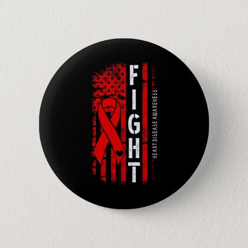 Usa Flag Red Ribbon Fight Heart Disease Awareness  Button