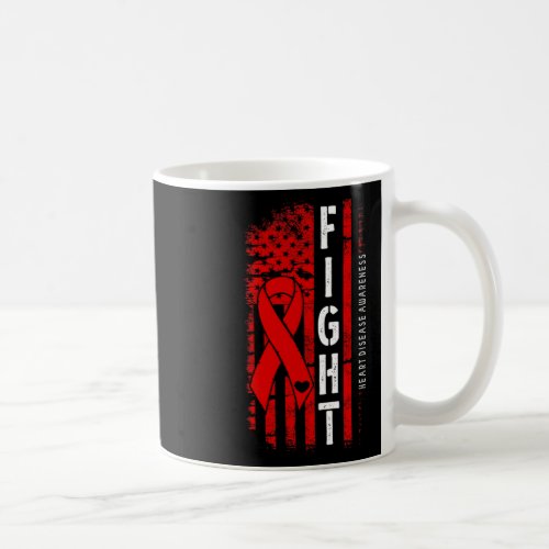 Usa Flag Red Ribbon Fight Heart Disease Awareness  Coffee Mug