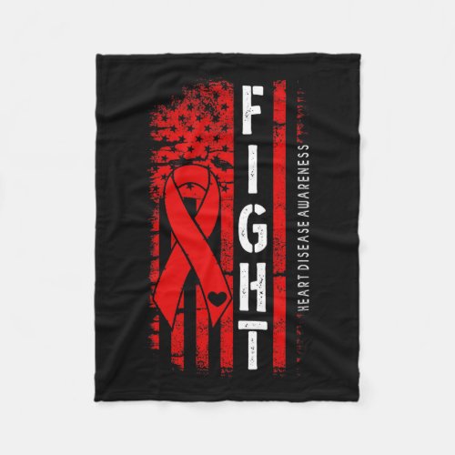 Usa Flag Red Ribbon Fight Heart Disease Awareness  Fleece Blanket