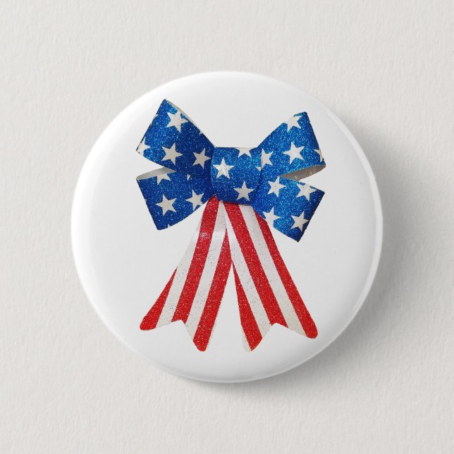 USA Flag Red White and Blue Bow Ribbon Pinback Button (Front)