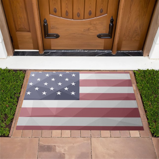 USA flag Red White Blue America Geometric Mesh Doormat (Outdoor)