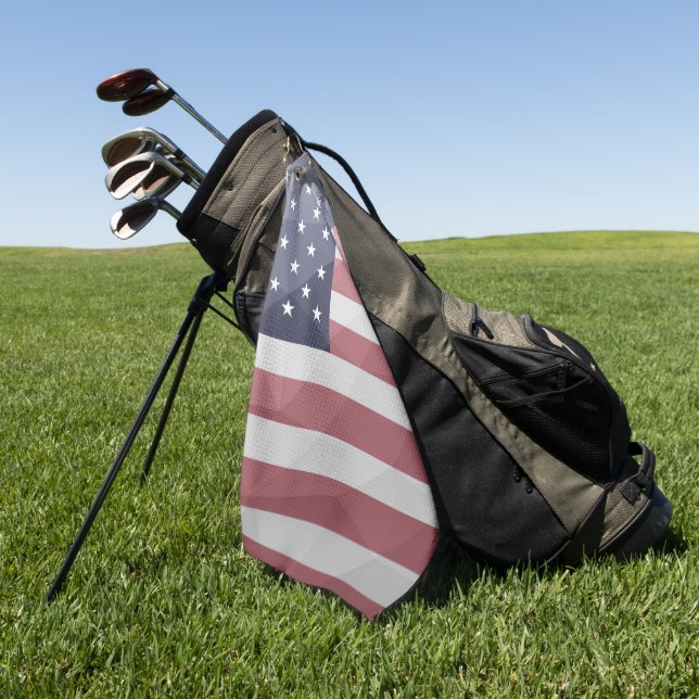 USA flag Red White Blue America Geometric Mesh Golf Towel (Green)