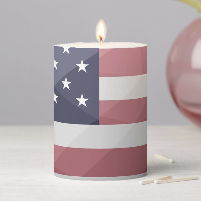 USA flag Red White Blue America Geometric Mesh Pillar Candle (In Situ)