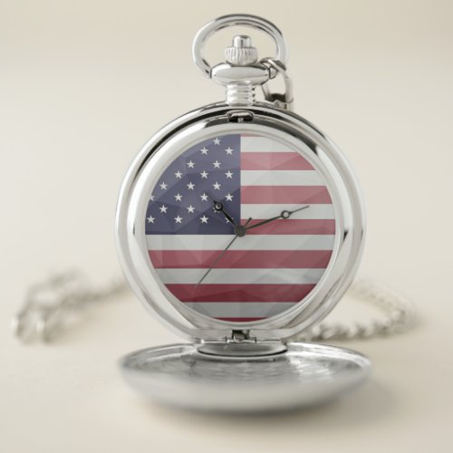 USA flag Red White Blue America Geometric Mesh Pocket Watch
