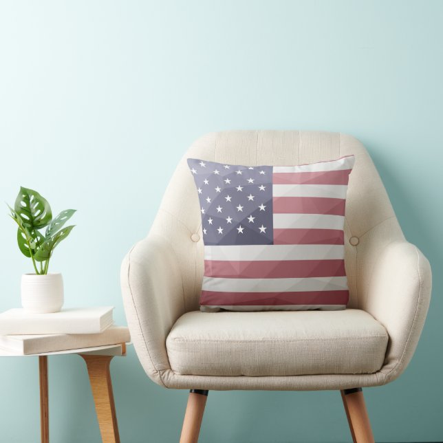 USA flag Red White Blue America Geometric Mesh Throw Pillow (Chair)