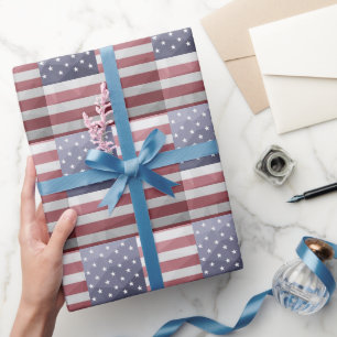 USA flag Red White Blue America Geometric Mesh Wrapping Paper