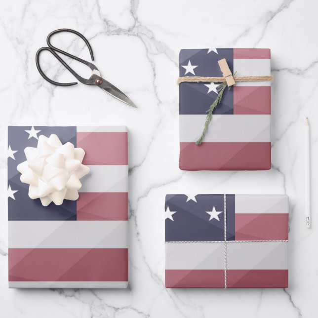 USA flag Red White Blue America Geometric Mesh Wrapping Paper Sheets (Front)