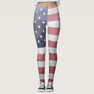 USA flag Red White Blue Geometric Mesh Leggings