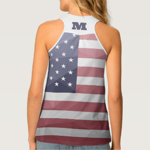 USA flag Red White Blue Geometric Mesh Monogram Tank Top