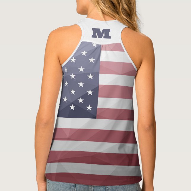 USA flag Red White Blue Geometric Mesh Monogram Tank Top (Back)