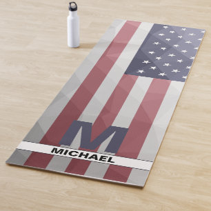 USA flag Red White Blue Geometric Mesh Monogram Yoga Mat
