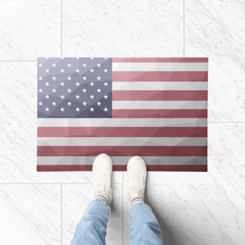 USA flag Red White Blue Geometric Mesh Pattern Doormat