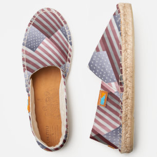 USA flag Red White Blue Geometric Mesh Pattern Espadrilles