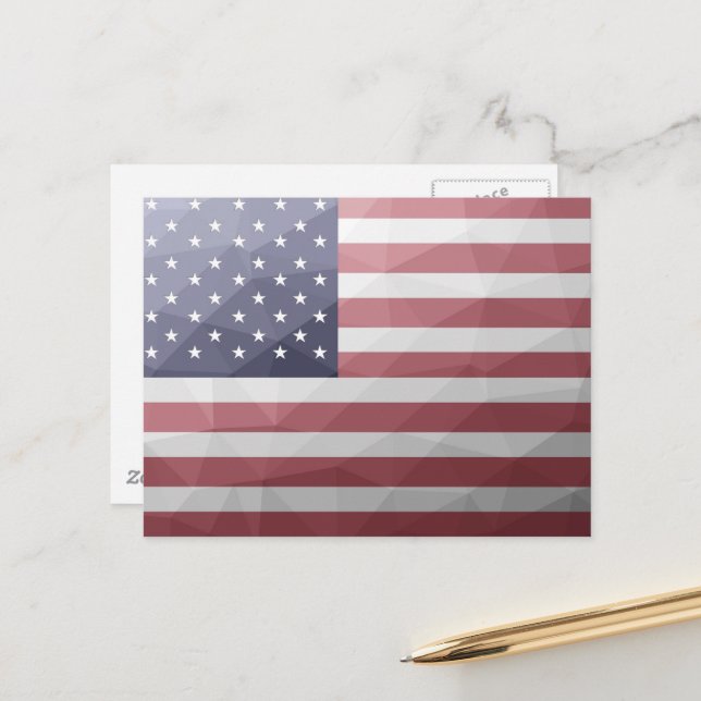 USA flag Red White Blue Geometric Mesh Pattern Postcard (Front/Back In Situ)