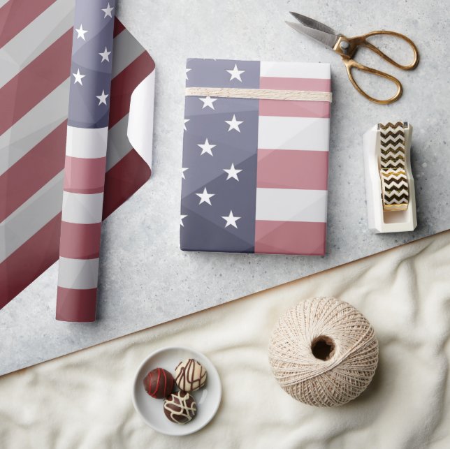 USA flag Red White Blue Geometric Mesh Pattern Wrapping Paper (Crafts)