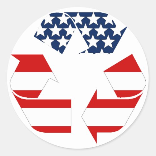 USA Flag _ Red White  Blue Recycle Symbol Classic Round Sticker