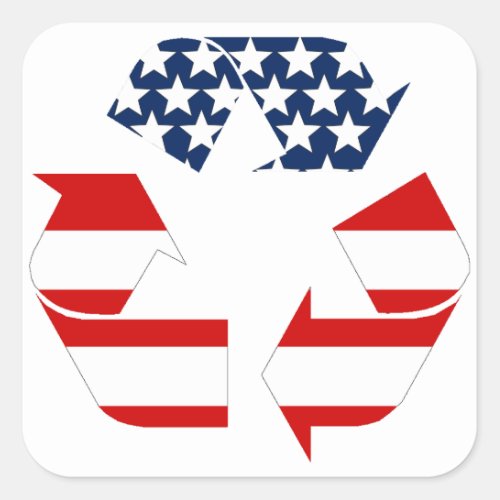 USA Flag _ Red White  Blue Recycle Symbol Square Sticker