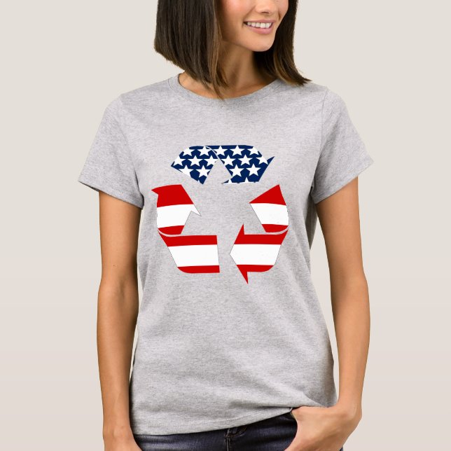 USA Flag - Red White & Blue Recycle Symbol T-Shirt (Front)