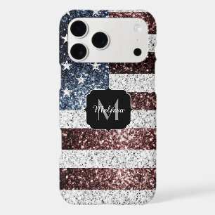 USA flag red white blue rustic sparkles Monogram iPhone 17 Pro Max Case