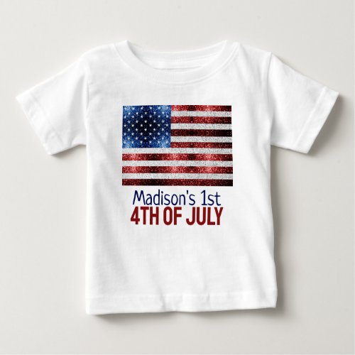 USA flag red white blue sparkles baby 1st 4th July Baby T_Shirt