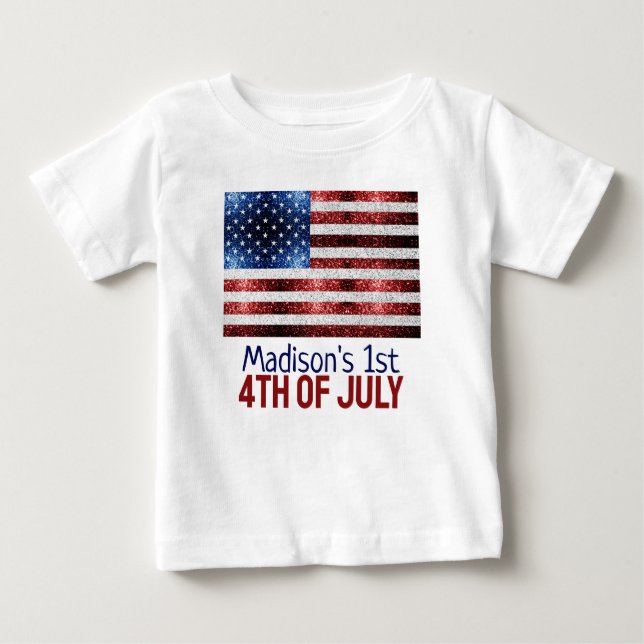 USA flag red white blue sparkles baby 1st 4th July Baby T-Shirt (Front)