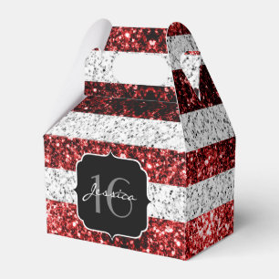 USA flag red white blue sparkles glitter Sweet 16 Favor Boxes
